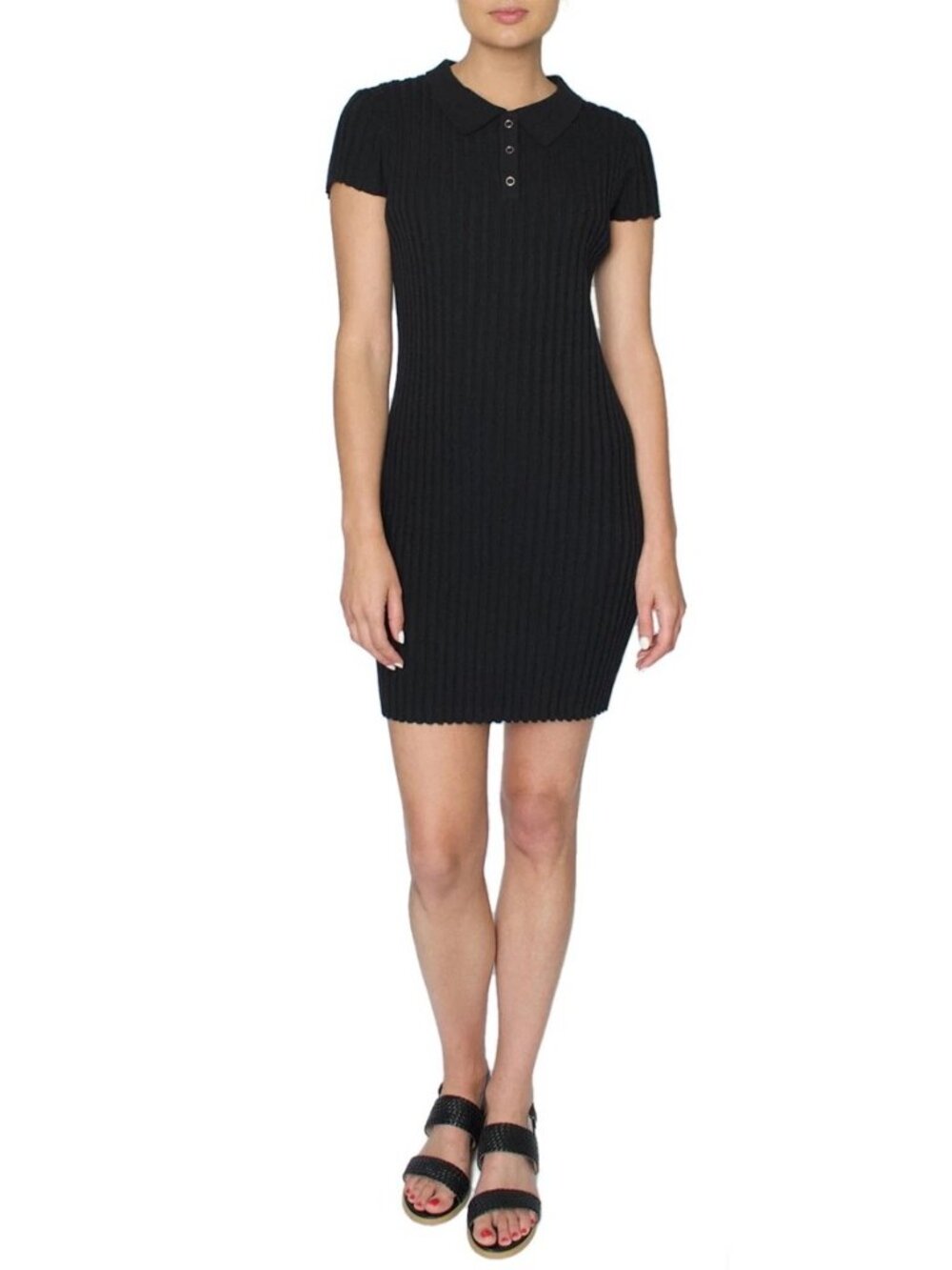 Callahan Black Rib Knit Polo Dress